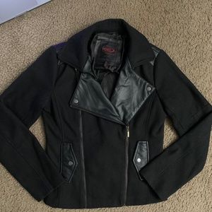 Yoki Size Medium Black Zip Up Partial Faux Leather Quilted Moto Jacket